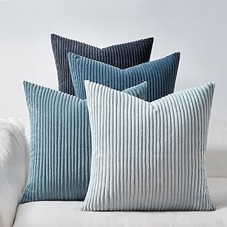 Topfinel BlueGray Throw Pillow Covers 18x18 Inch Set of 4,Soft Accent Corduroy Decorative Cushion Cover,Square Modern Pillow Case for Beach,Patio,Balcony,Living Room,Summer Gradient Shams Home Decor