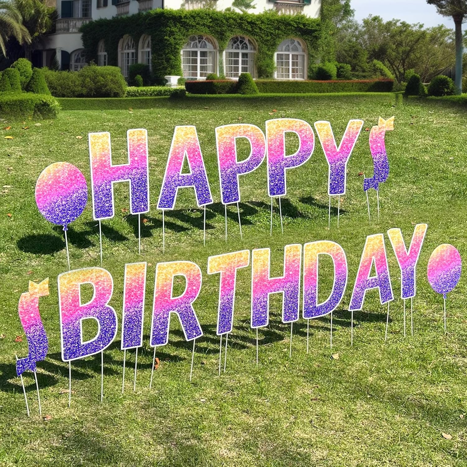 Happy Birthday Yard Sign, Purple Sparkly Glitter Lawn Letters, 15inch Tall Letters, Birthday Lawn Signs, Birthday Yard Greetings,With H-Stakes, Outdoor Lawn Decoration, Colorful Happy Birthday