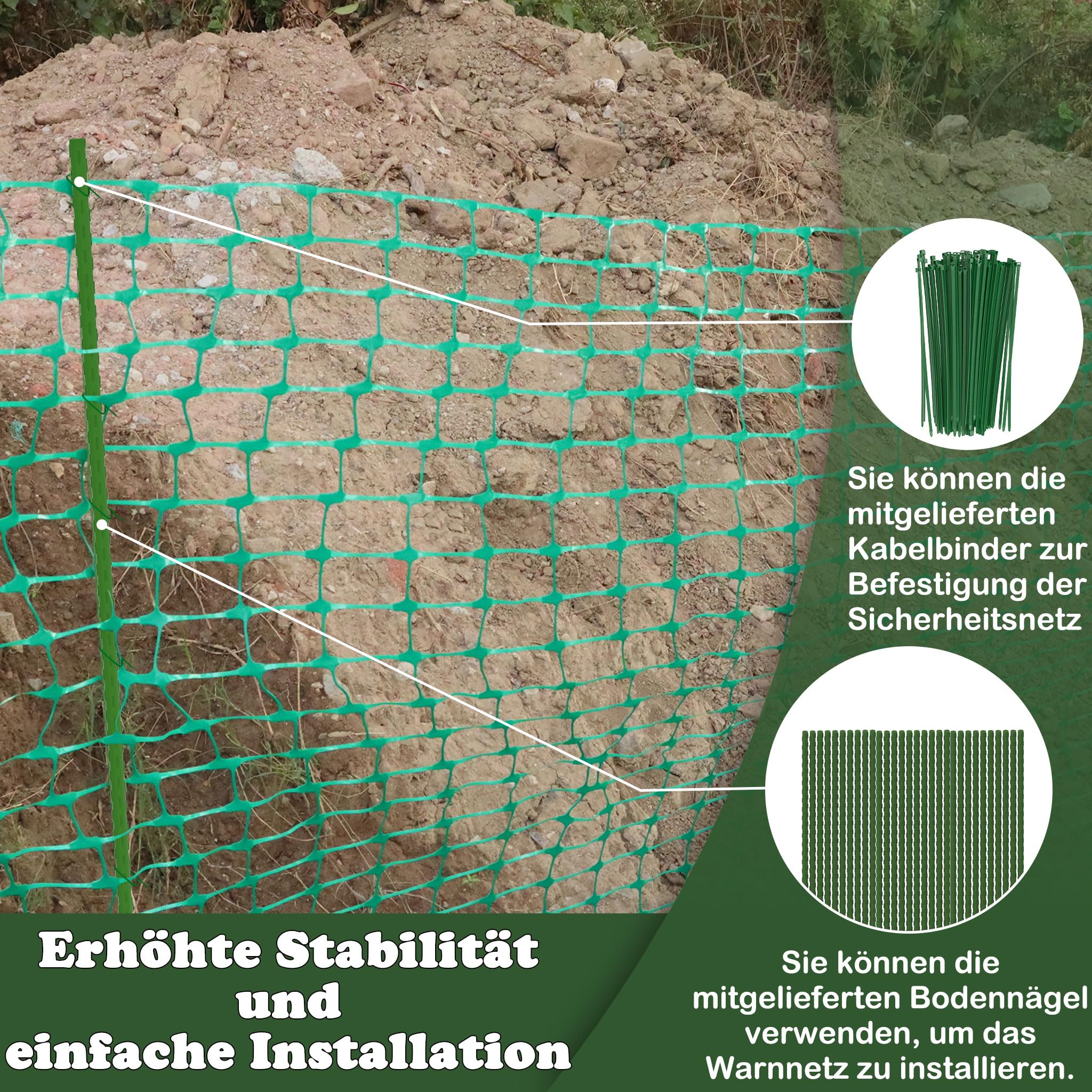 Aufun Begrenzungszaun mobiler Zaun 1m Hoch, 30m Lang, Gartennetz, Grün