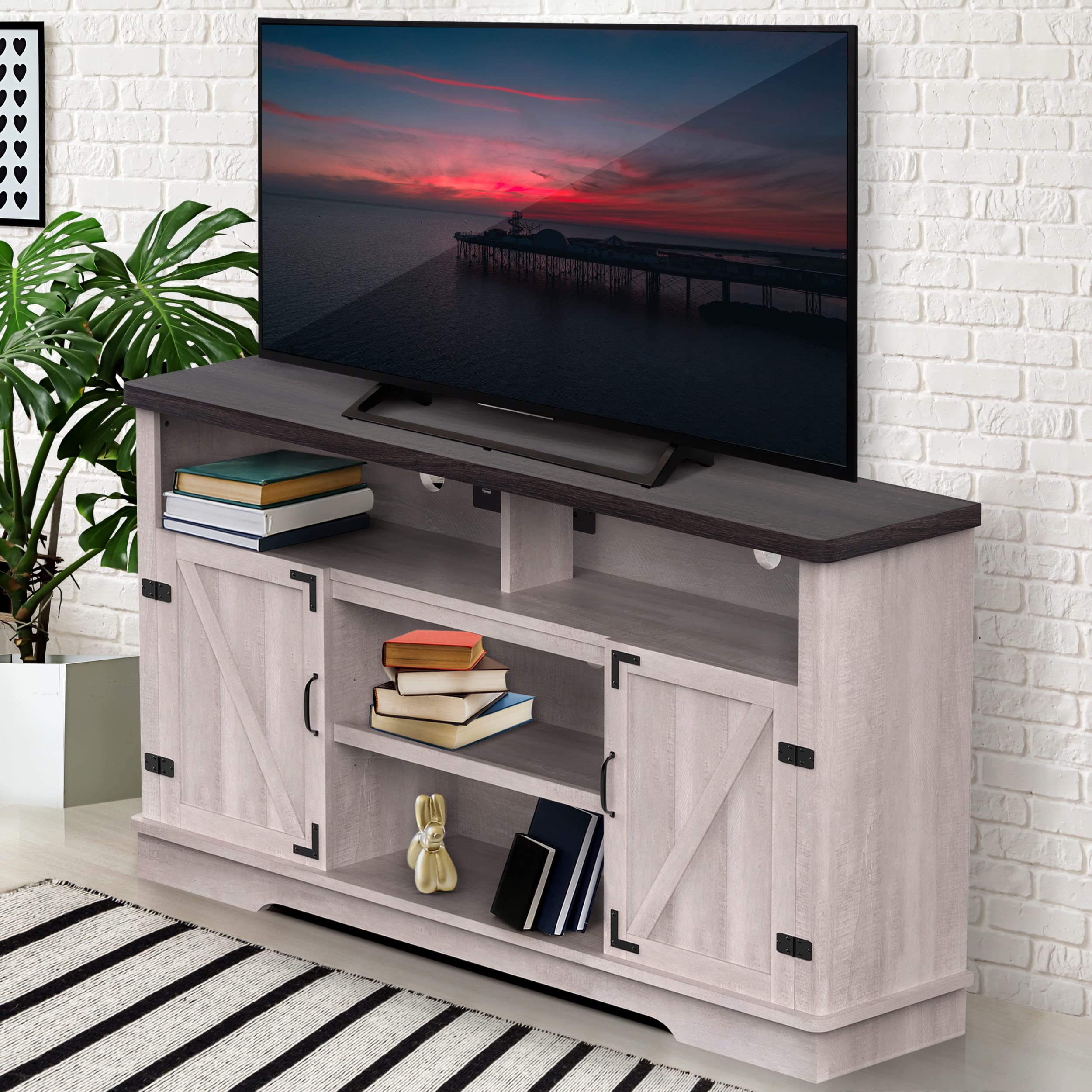 Buy Rüstik Modern Farmhouse TV Stand, Elegant White Base with Rustic