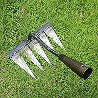 Vista 7 de Ironrake - Rastrillo de hierro resistente, 1 rastrillo de hierro para jardinería y deshierbe con 5 púas de metal, rastrillo de desmalezar