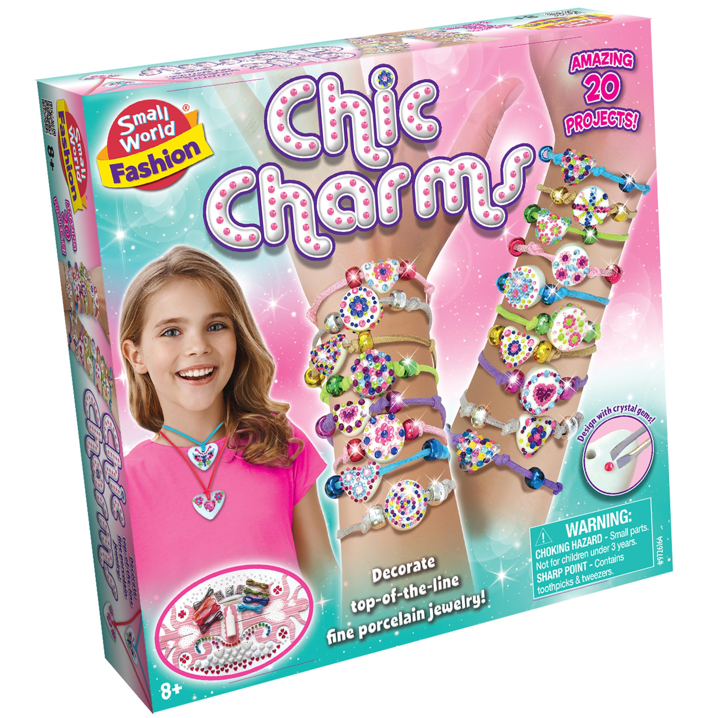 Small World Toys Fashion Chic Charms Jewellery Making Kit, 20 Projects, Crystal Gem Decorating Set, Ages 8+