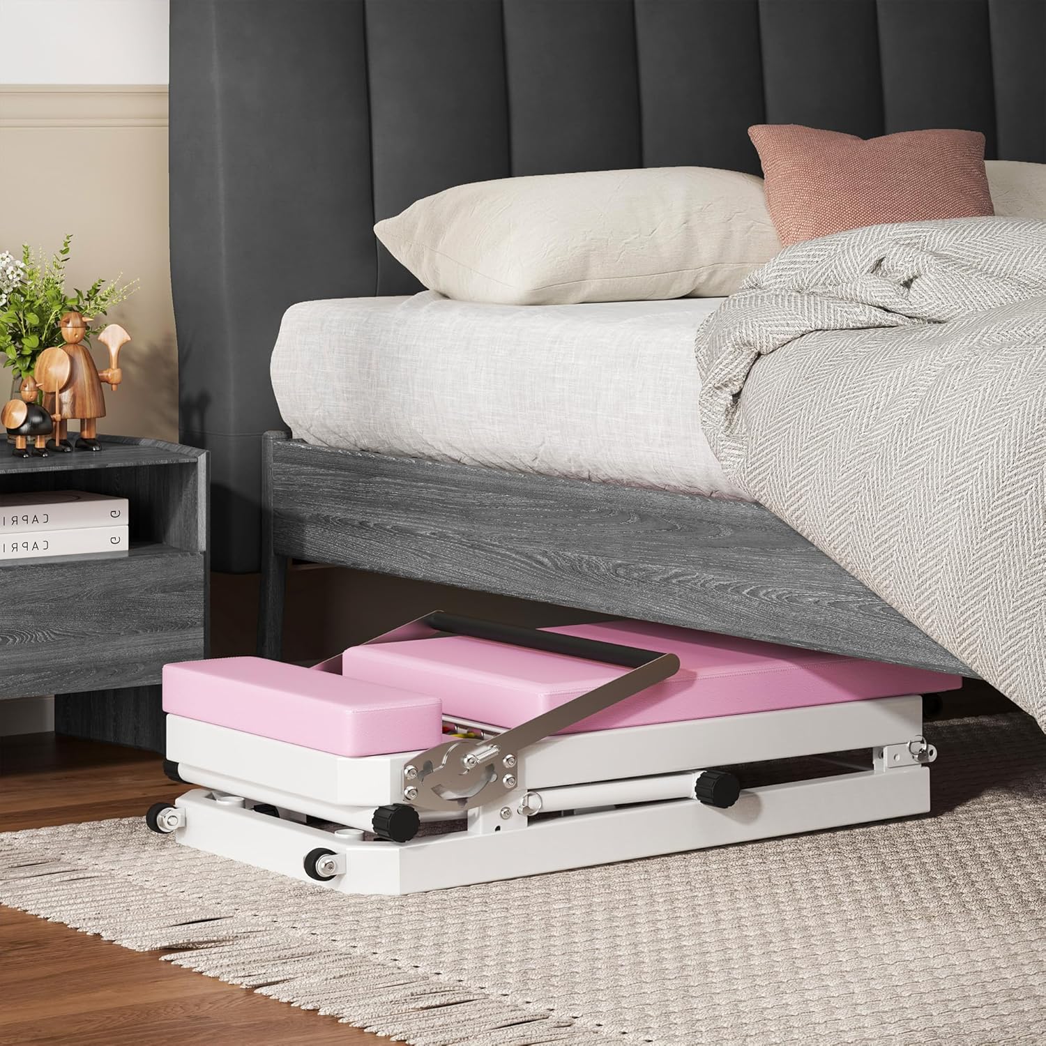 sogesfurniture Pilates Board,Pilates Reformer Foldable for Home Gym and Studio,Reformer Pilates Machine Up to 330.5 LBS with Dual Resistance- Springs and Cords(Pink 77.9 inch)