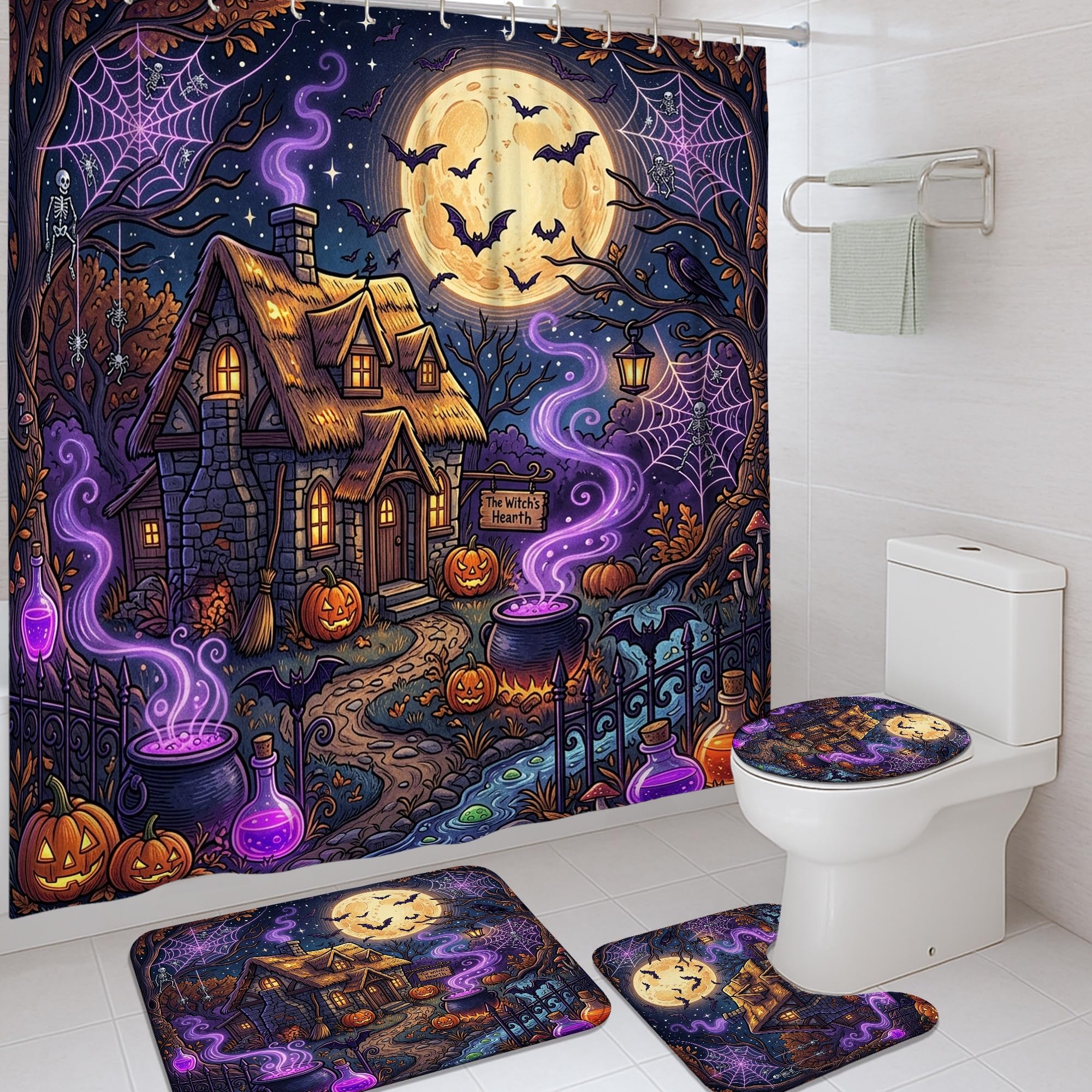 Rideau de douche Halloween 183x183 cm pour protéger votre sol des projections de la baignoire
