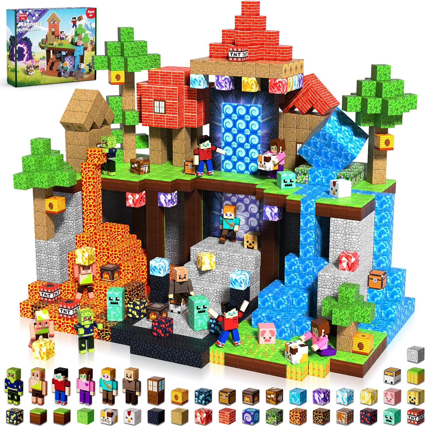 210PCS Magnetic Blocks with 6 Action Figures– 2026 STEM Magnetic Building Blocks for Kids 6+ Christmas, Creative Educational Play Set for Boys & Girls