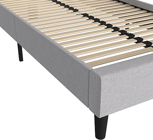 Miniatura 8 de Taylor & Logan Adaire - Base de cama tapizada de tela con cabecero redondeado en gris claro, tamaño individual