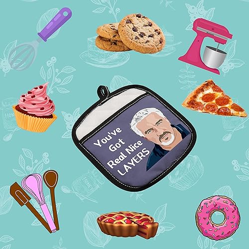 Vista 12 de Almohadillas para horno inspiradas en Baking Show con bolsillo You've Got Real Nice Layers Regalo para amantes de los horneados