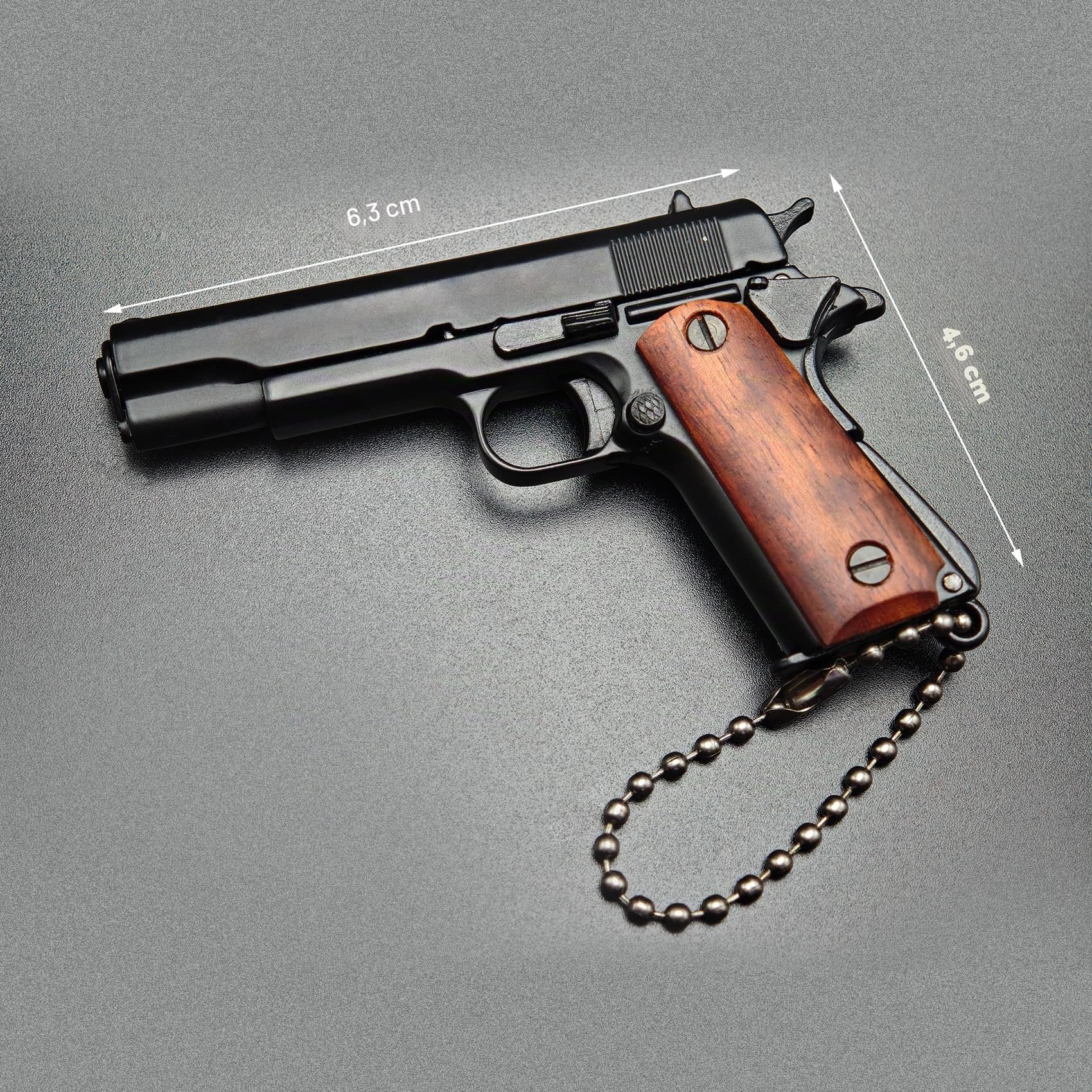 Mini-Schlüsselanhänger mit Pistolenform, kleiner Schlüsselanhänger, Pistolenform, cooler Schlüsselanhänger für Herren, Holzmaserung, schwarz, Einheitsgröße