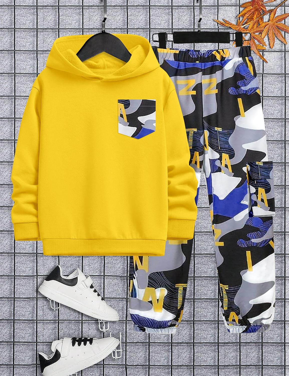 KANGKANG Boys Clothes Two Piece Long Sleeve Hooded Sweatshirt Top Camouflage Sweatpants Fall Outfits Winter Clothes Set 6-16Y - Image 6