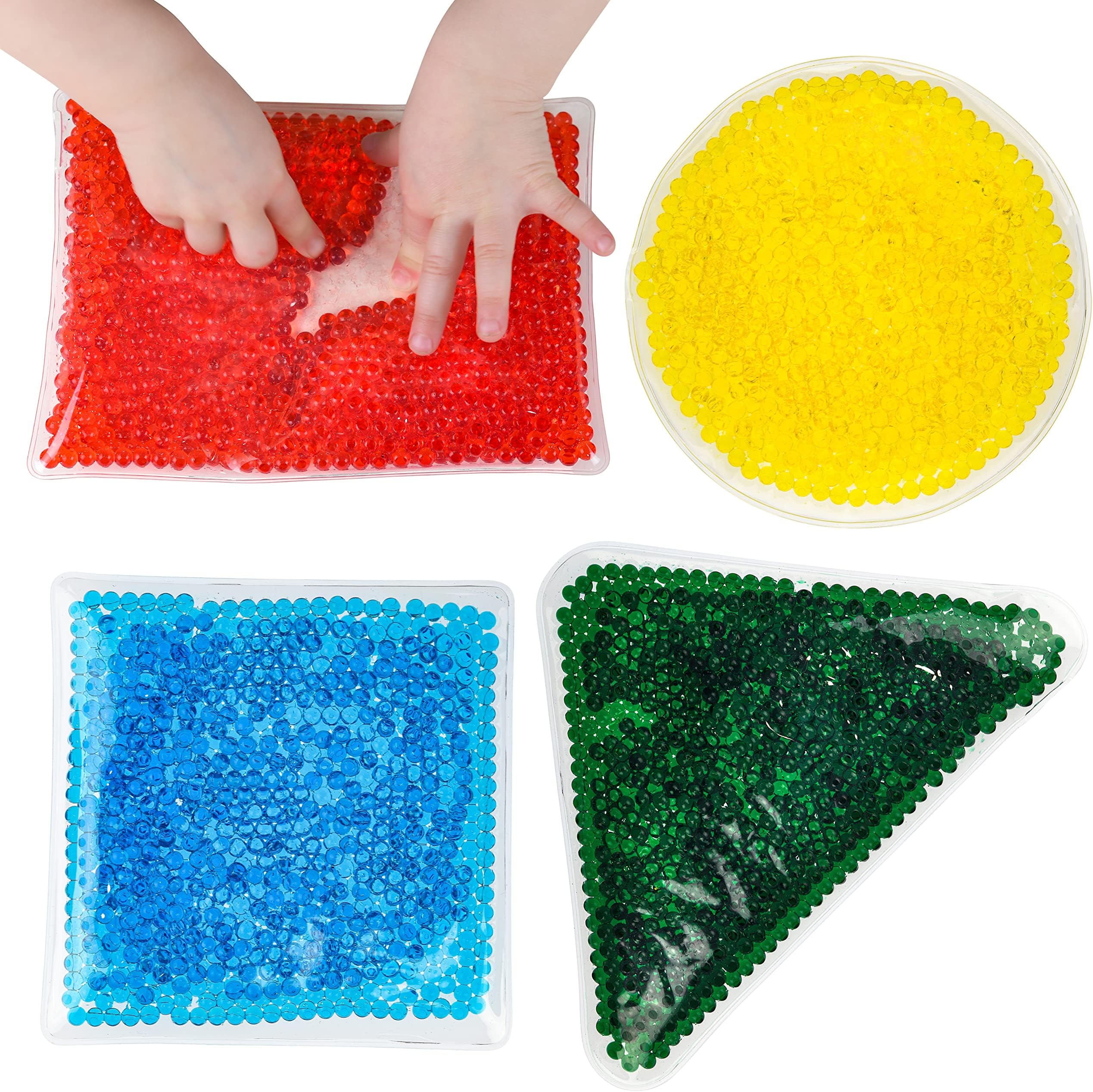Playlearn Water Bead Filled Shapes โ Squishy Toy โ Tactile Fidget Sensory Toy โ Mini Bean Bags - 4 Pack