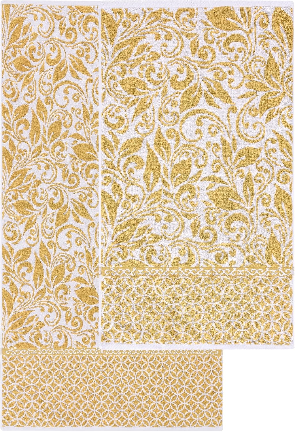 Modern Threads Trefoil Filigree 6-Piece 100% Cotton Towel Set – Reversible Yarn Dyed Jacquard – Includes 2 Bath Towels, 2 Hand Towels, 2 Washcloths – Absorbent, Quick Dry, Soft & Durable – Gold - Image 5