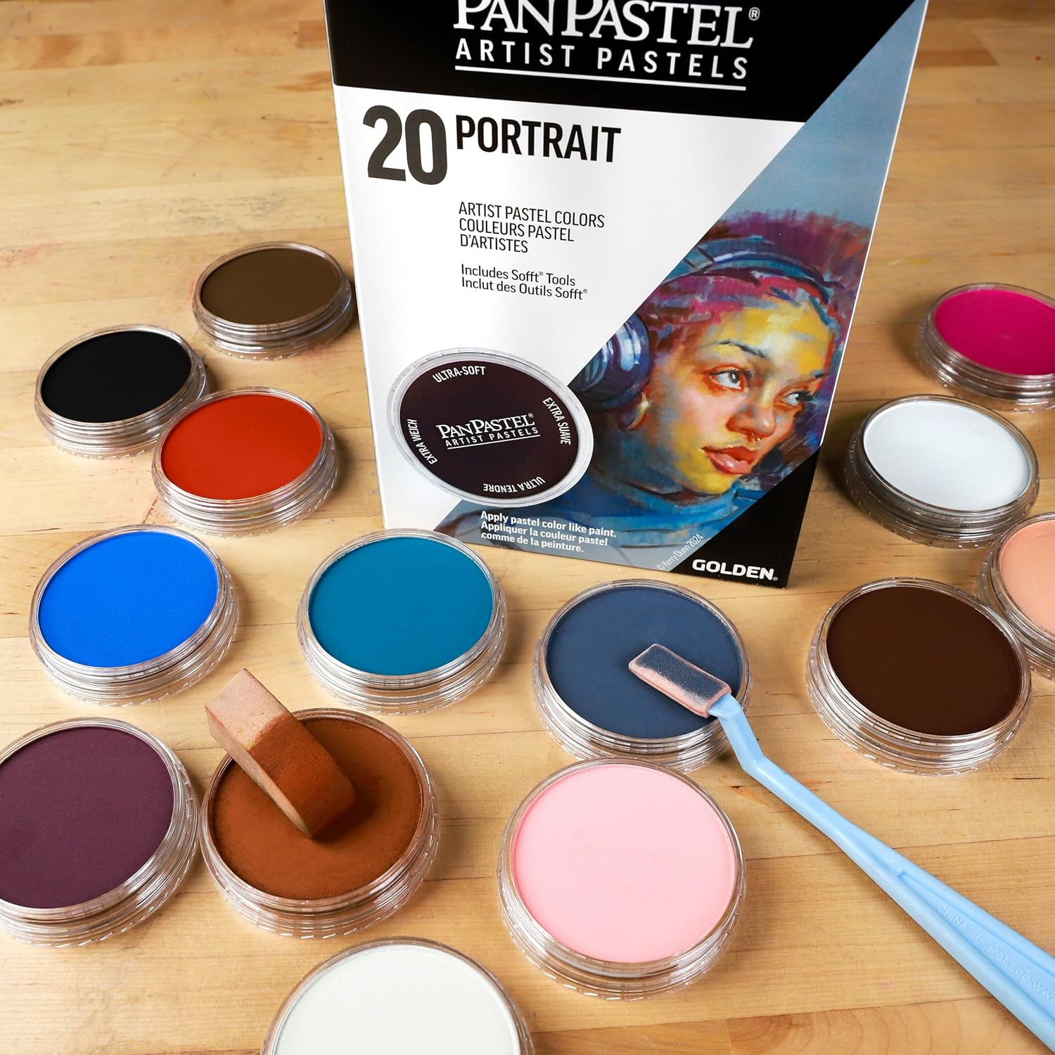 PanPastel Artist Pastels by GOLDEN, Portrait Set, 20 Color, Professional Artist Pastels, Unique Pan Format (cake-like)