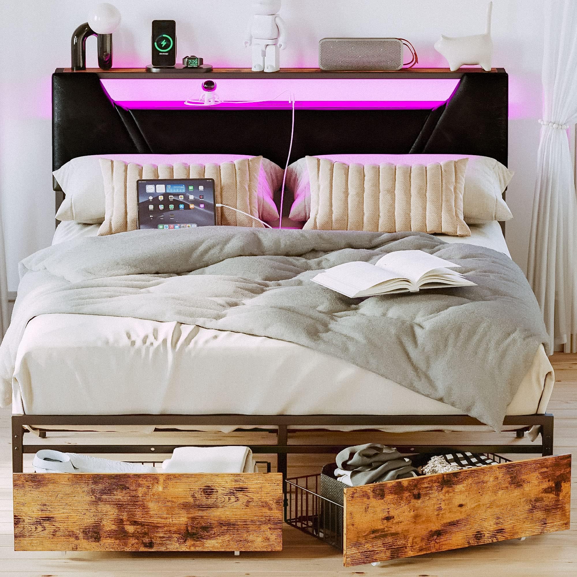 Amazon.com: IRONCK Full Size Bed Frame with Drawers, Ergonomic Storage ...