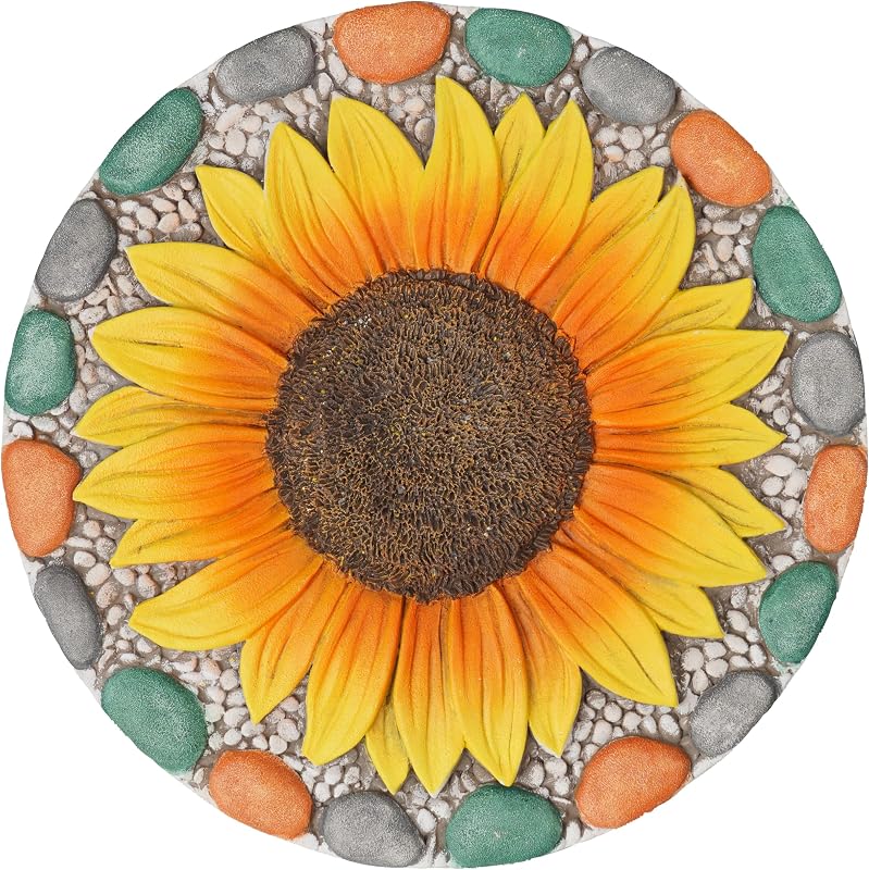 Decorative Sunflower Garden Stepping Stone - 10x10x0.75 Inches | Garden Stepping Stones Outdoor for Yard Decor Lawn Patio Walkway Landscaping Decoration