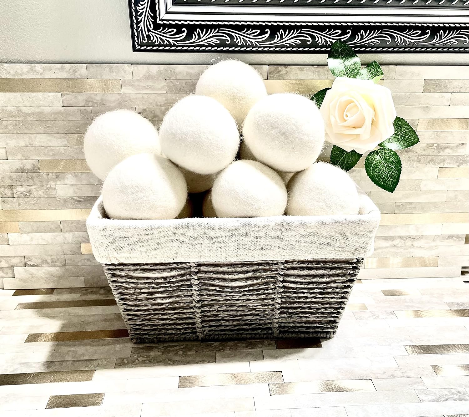 Handmade Wool Dyer Balls XL, Reusable, Natural Fabric Softener, Dryer Sheets Alternative, Eco-Friendly, 6 Count (Pack of 1) White image 3