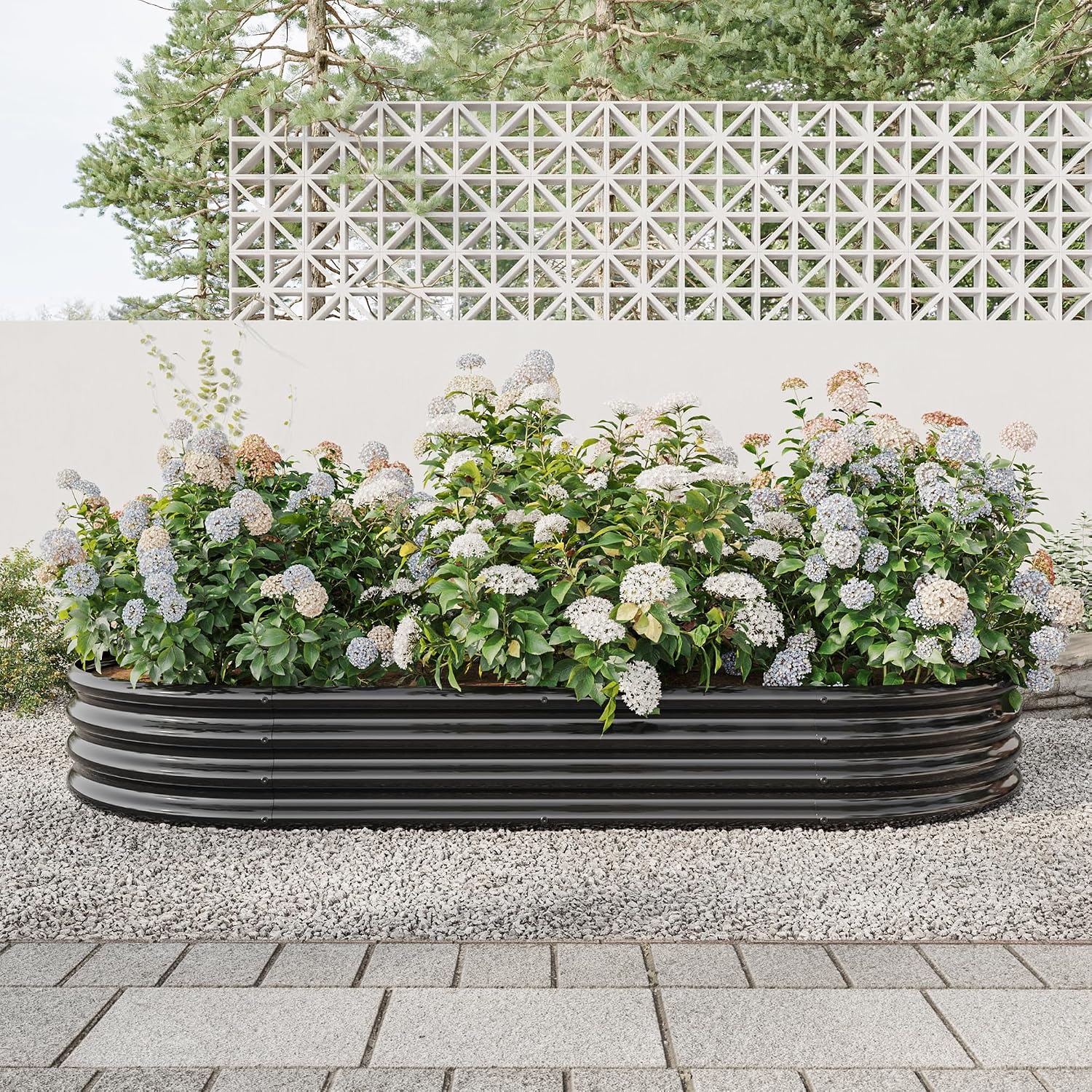 Raised Garden Bed Outdoor Patio, Oval Galvanized Planter Raised Garden Bed for Outdoor Gardening, Large Metal Garden Box for Plants, Vegetables, Flowers, Black