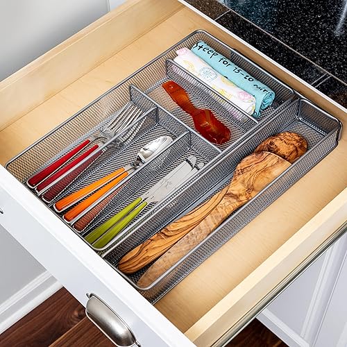 Vista 2 de Honey-Can-Do Malla de acero, organizador de cubiertos para utensilios de cocina, color plateado