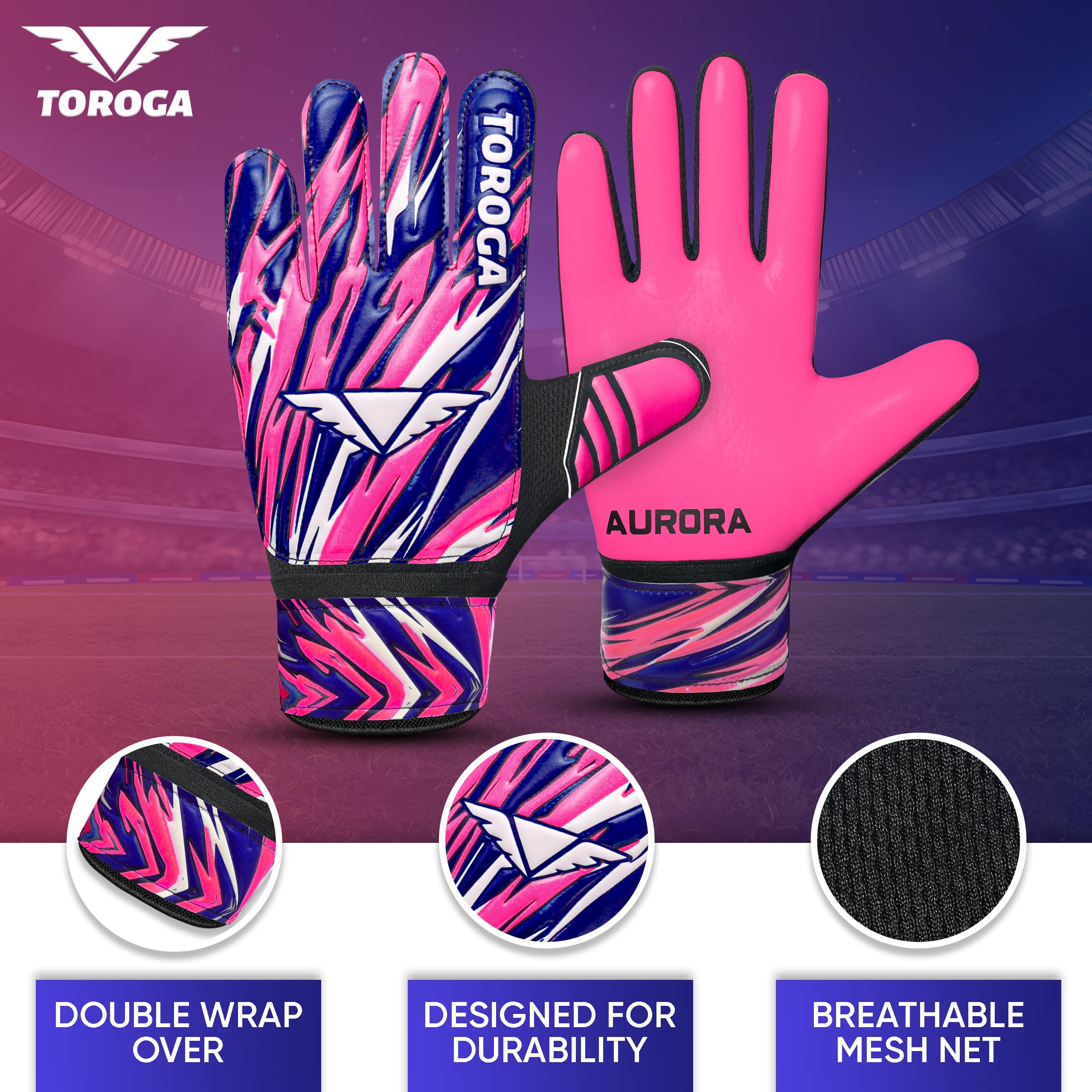 TOROGA Football Goalkeeper Gloves For Boys kids Children Youth Soccer Goalie Glove with Super Grip Palms (Pink, 2) - Image 2