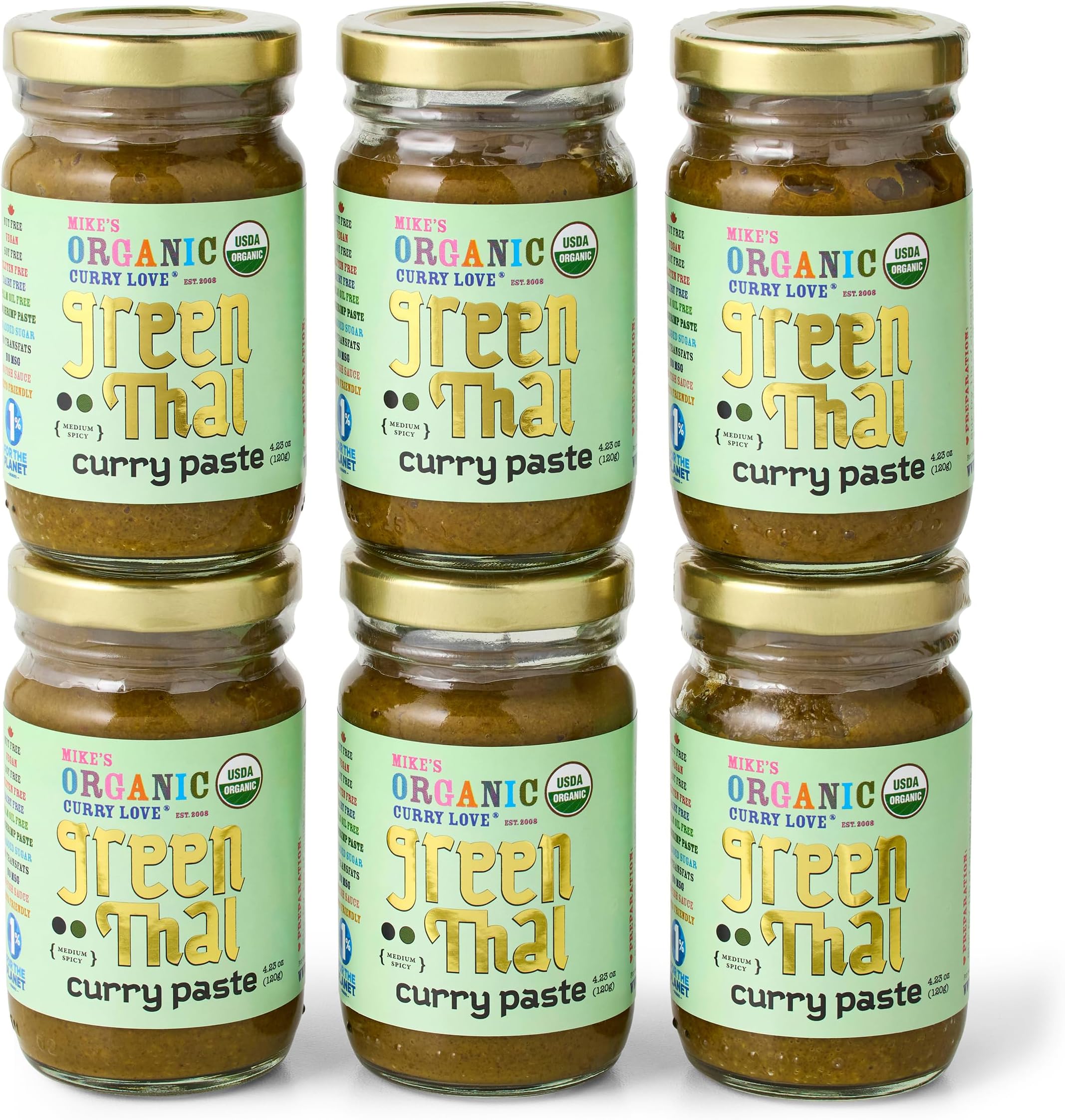 Green Thai Paste VEGAN. DAIRY FREE. SUGAR FREE. KETO FRIENDLY. MADE IN THAILAND. Case of 6 x 4.23 oz Glass Jars