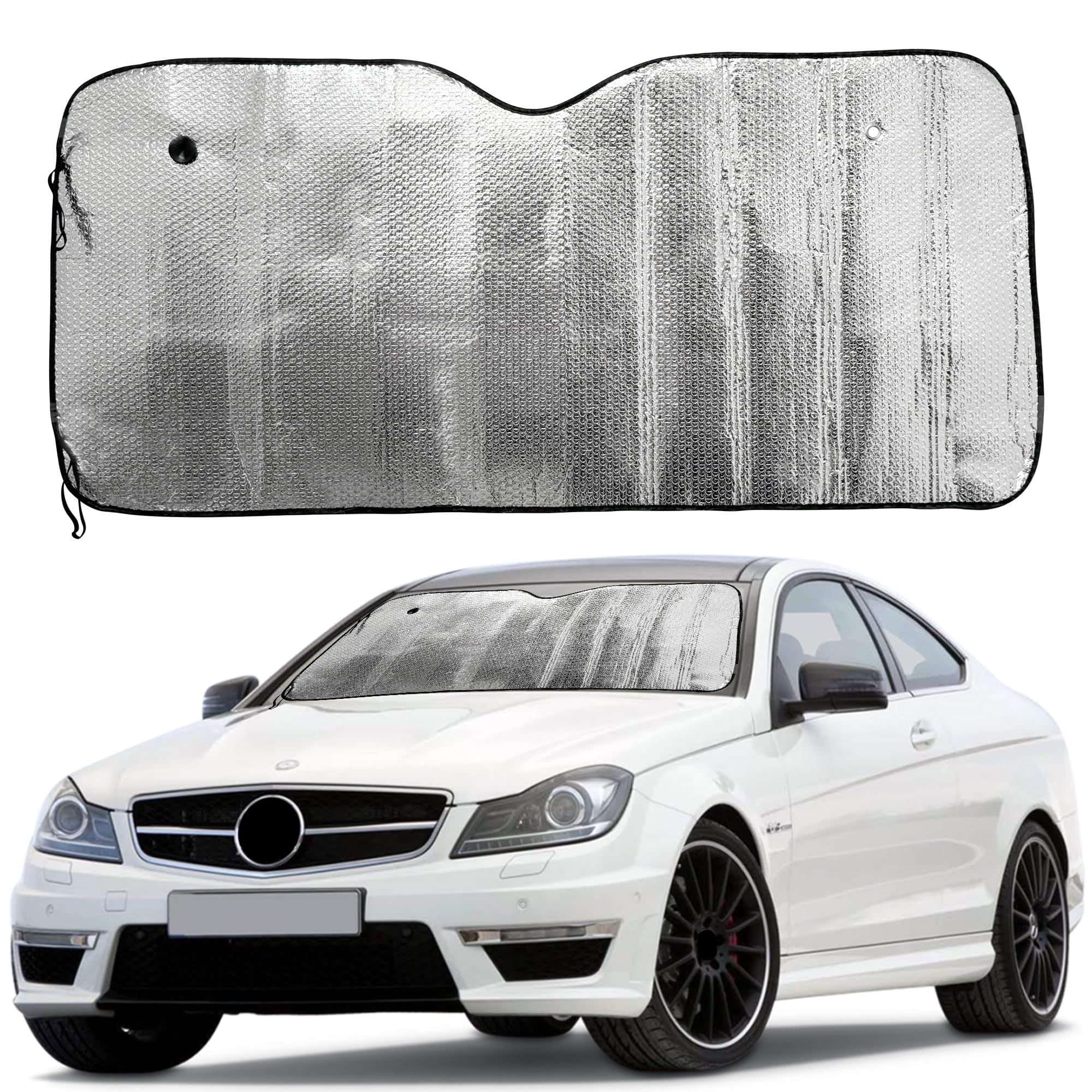 PLASTIFIC Universal Foldable Silver Car Windshield UV Visor Cover Front Rear Window Shade to Block UVR Keeping Your Vehicle Cooler (Silver, 130 x 60cm)