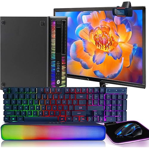HP RGB Gaming Desktop Combo I5 6500 up to 3.6GHz,16G,128G SSD+3T,GeForce GT 730 2G GDDR5,New 24" 1080P LED,WiFi,BT 5.0,RGB BT SoundBar,RGB Keyboard&Mouse&Mouse Pad,Webcam 1080P,W10P64(Renewed)