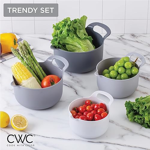 Vista 119 de COOK WITH COLOR Nesting - Juego de cuencos de plástico para mezclar con boquillas y asas, color rosa, 4 piezas antideslizantes