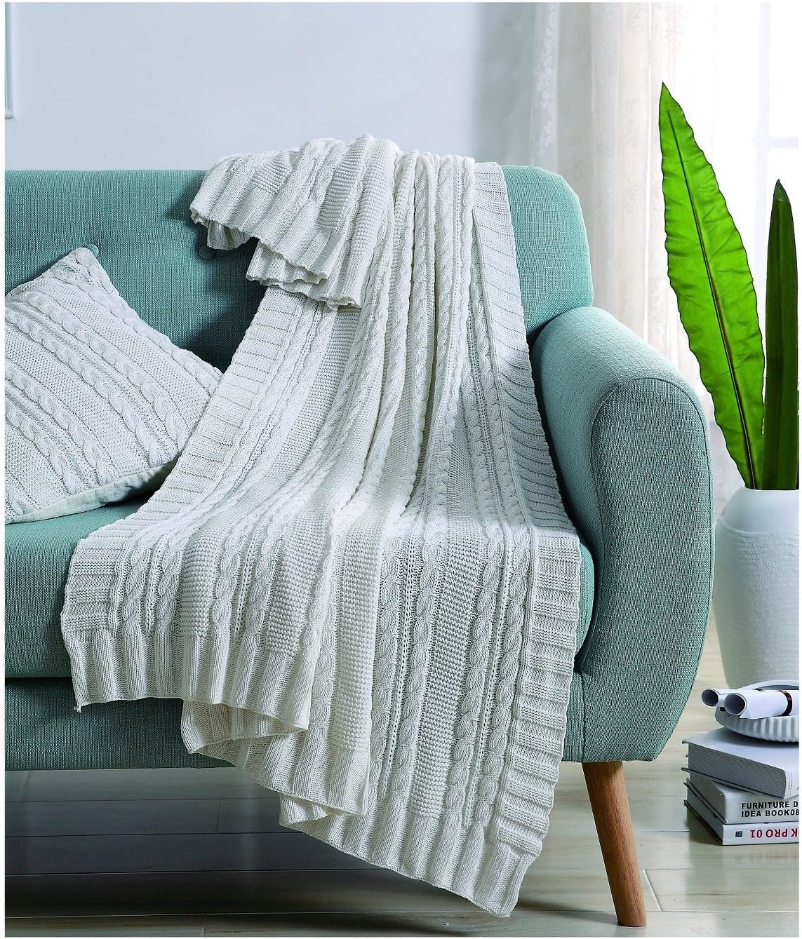 VCNY Home - Throw, Soft & Cozy Cotton Blanket, Cable Knit Home Decor (Dublin White, 50" x 70")