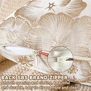 AmHoo Set of 2 Throw Pillow Covers Floral Relief Decorative Emboss Flower Pillows Cover Pillowcase for Sofa Couch Bed 20 x 20-Inch Champagne