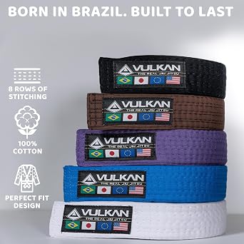 Vulkan BJJ Belt for Men & Women Brazilian Jiu Jitsu Belt for Adults IBJJF Approved Jiu Jitsu Belt with Rank Bar Martial Arts Belt