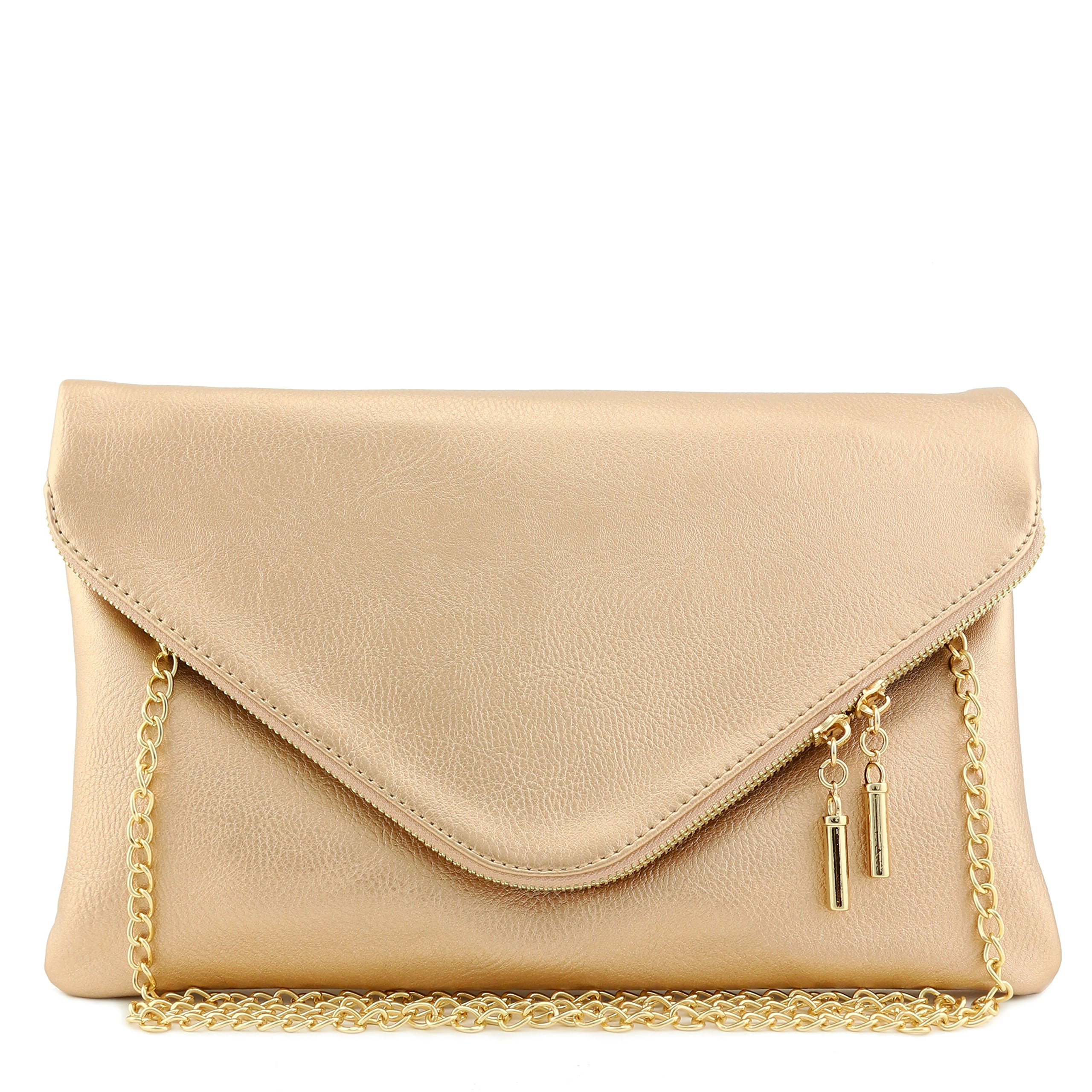 Fashionpuzzlelarge Envelope Clutch Bag With Chain Strap Rose Gold