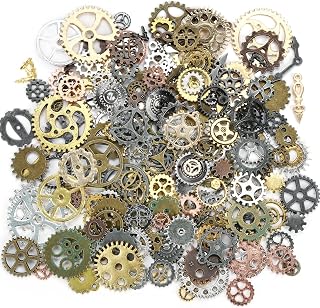 BigOtters 200g Antique Steampunk Gears: Mixed Alloy Wheel Pendants Charms for Jewelry Making, Crafts & Scrapbooking