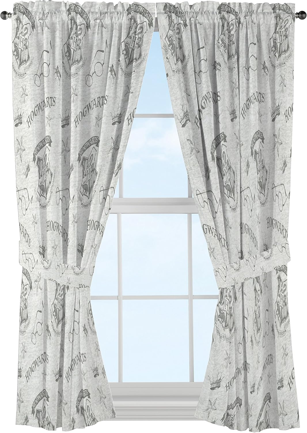 Jay Franco Harry Potter Spellbound 63" Drapes - Beautiful Room Décor & Easy Set Up, Bedding Features Hogwarts Logo - Curtains Include 2 Tiebacks, 4 Piece Set (Official Harry Potter Product)