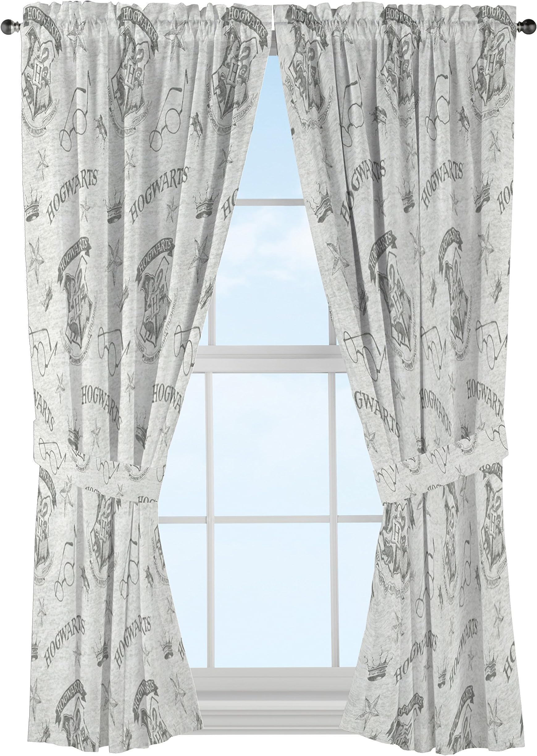 Jay Franco Harry Potter Spellbound 63" Drapes - Beautiful Room Décor & Easy Set Up, Bedding Features Hogwarts Logo - Curtains Include 2 Tiebacks, 4 Piece Set (Official Harry Potter Product)