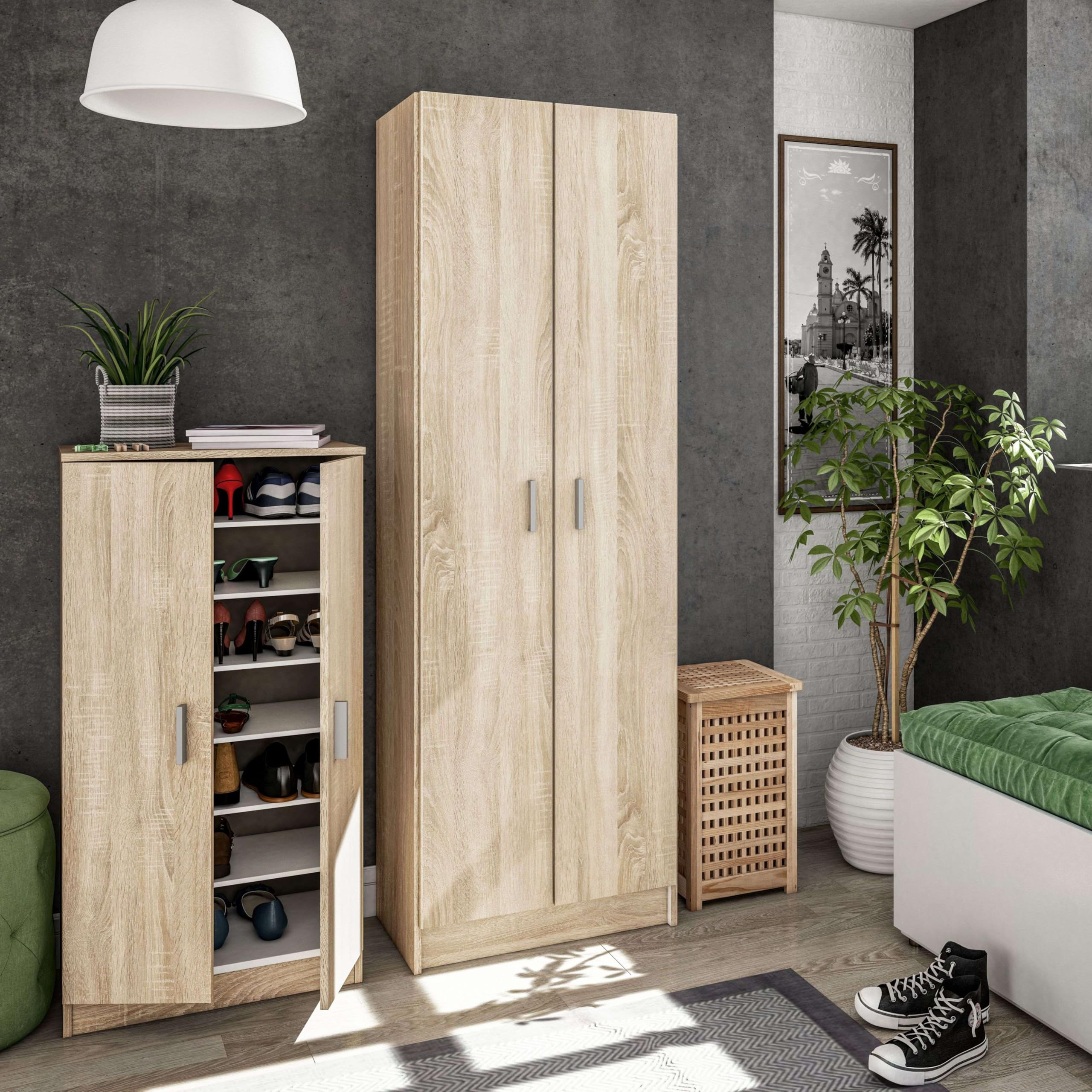 Habitdesign Zapatero Armario Basic, Mueble Auxiliar Acabado en Color Roble Canadian, Medidas: 108 x 55 x 36 cm