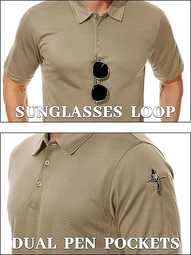 Vista 2 de TACVASEN Camisa Polo para Hombre de Manga Corta Táctica de Rendimiento con Cuello de Trabajo para Golf, Polos de Pique de Ajuste Seco para el Verano