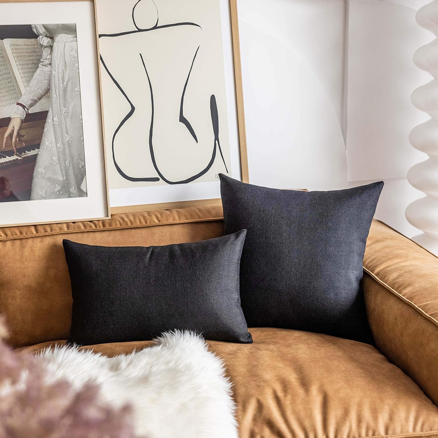 Demetex 24x24 Pillow Covers Black Square Throw Pillows Decorative Linen Euro Shams for Living Room Bench Chair Sofa Couch, Set of 2, 24 x 24 inch, Black