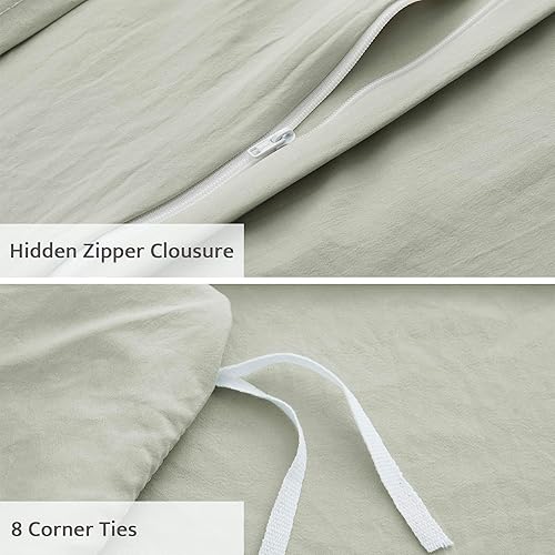 Miniatura 4 de Anderson Mist Sage - Funda de edredón tamaño King, funda de edredón plisada King, 3 piezas, suave y transpirable, juego de ropa de cama texturizada,