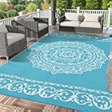 Garvee Waterproof Outdoor Rug 8x10 ft, Reversible Outdoor Plastic Straw Rug, RV Mat, Indoor Outdoor Carpet for Patio, Camping, Balcony, Deck, Backyard, Teal+White