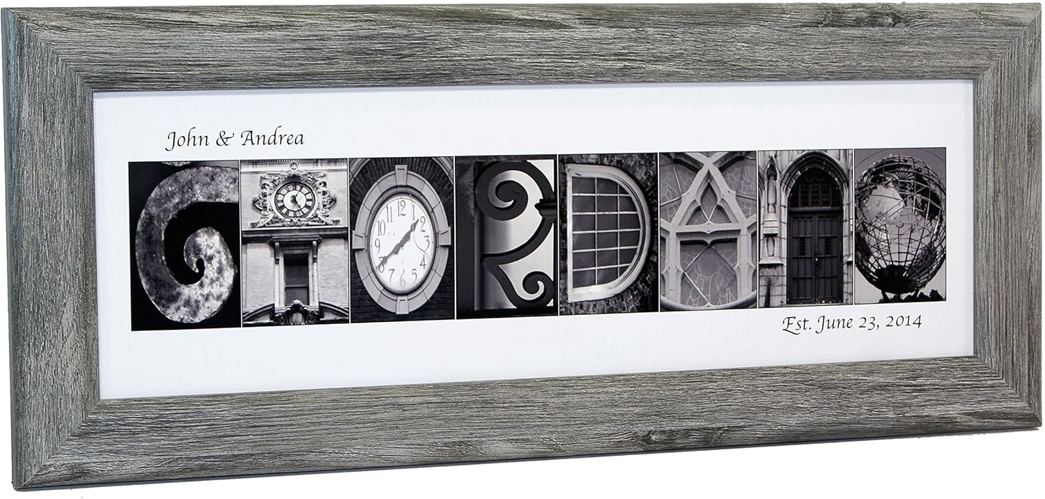 Creative Letter Art Personalized Name in Black and White Architecture from Original Alphabet Photograph Letters for Personalized Gift, Anniversary, Baby Name (Driftwood Frame)
