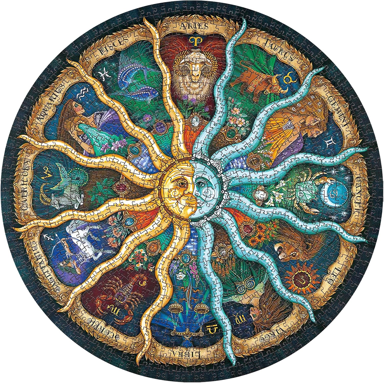 Zodiac Puzzles for Adults 1000 Pieces - Round Horoscope Astrology Jigsaw Puzzle, Challenging Difficult Mandala Constellation Puzzle for Adults, 26.7 Inch
