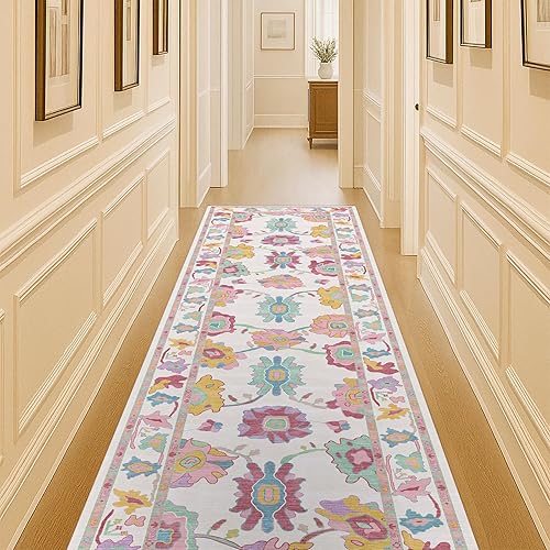 Miniatura 23 de Fame Living - Tapete Oushak pequeño, moderno, vintage, turco, ecléctico, floral, pastel, lavable, tapete para entrada interior, cocina, baño, Beige