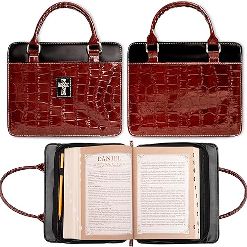 Christian Art Gifts Funda para Biblia para mujer, estilo monedero, piel sintética de cocodrilo burdeos, talla M