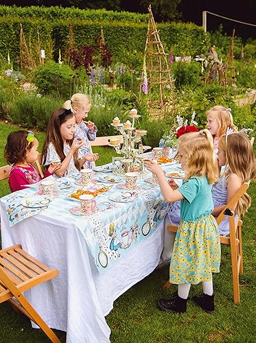 Miniatura 10 de Talking Tables Paquete de 24 platos de papel desechables con temática de Alicia en el país de las maravillas, color rosa y juego de tazas para