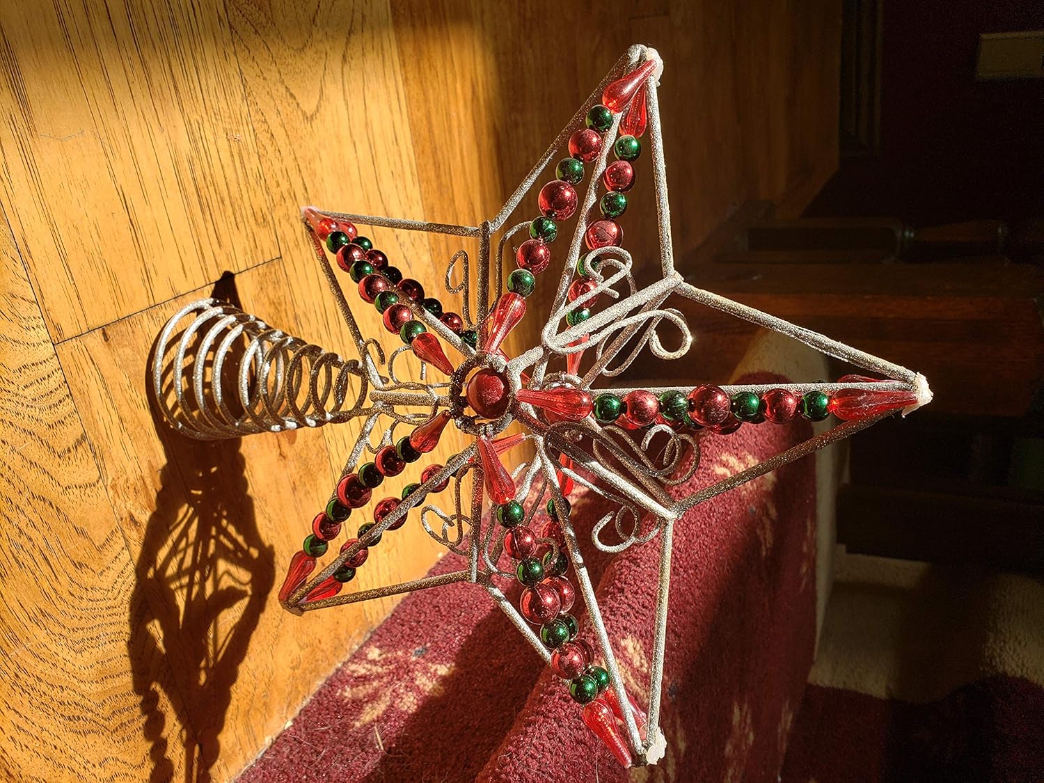 Huge red, Green and Silver Tree Topper, 12x10, 2 Sided