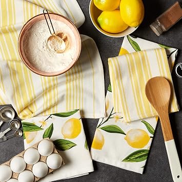 DII Lemon Bliss Kitchen Collection, Dishtowel Set, 4 Count