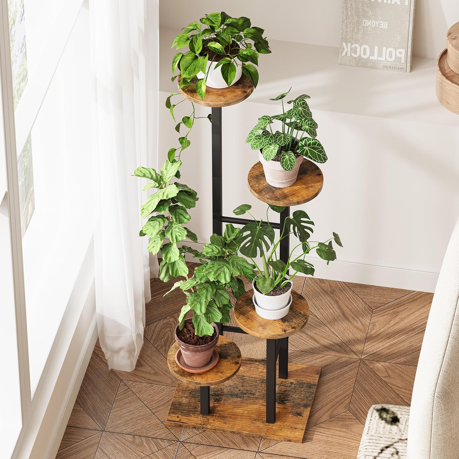 5 Tier Plant Stand Indoor, Corner Plant Shelf, Plant Shelves Organizer, Flower Stand for Multiple Plants, Tall Wood Plant Shelf Holder for Indoor, for Living Room, Balcony GPS108RB