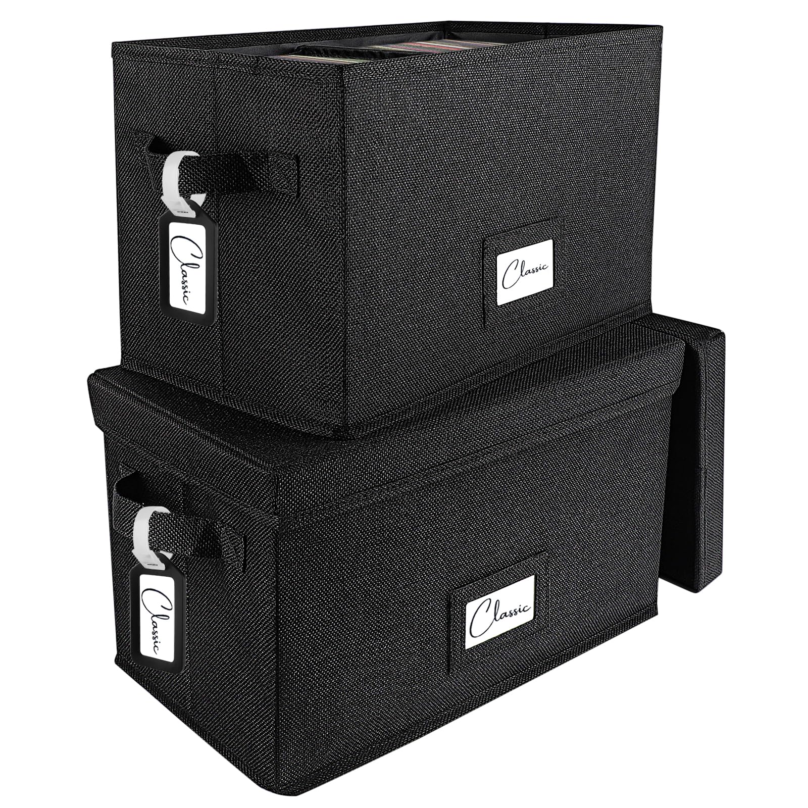 Woodoulogy Vinyl Record Storage Box Set of 2, for 7"/45 RPM LPs, Black Case with Lid Holds up to 160 Albums