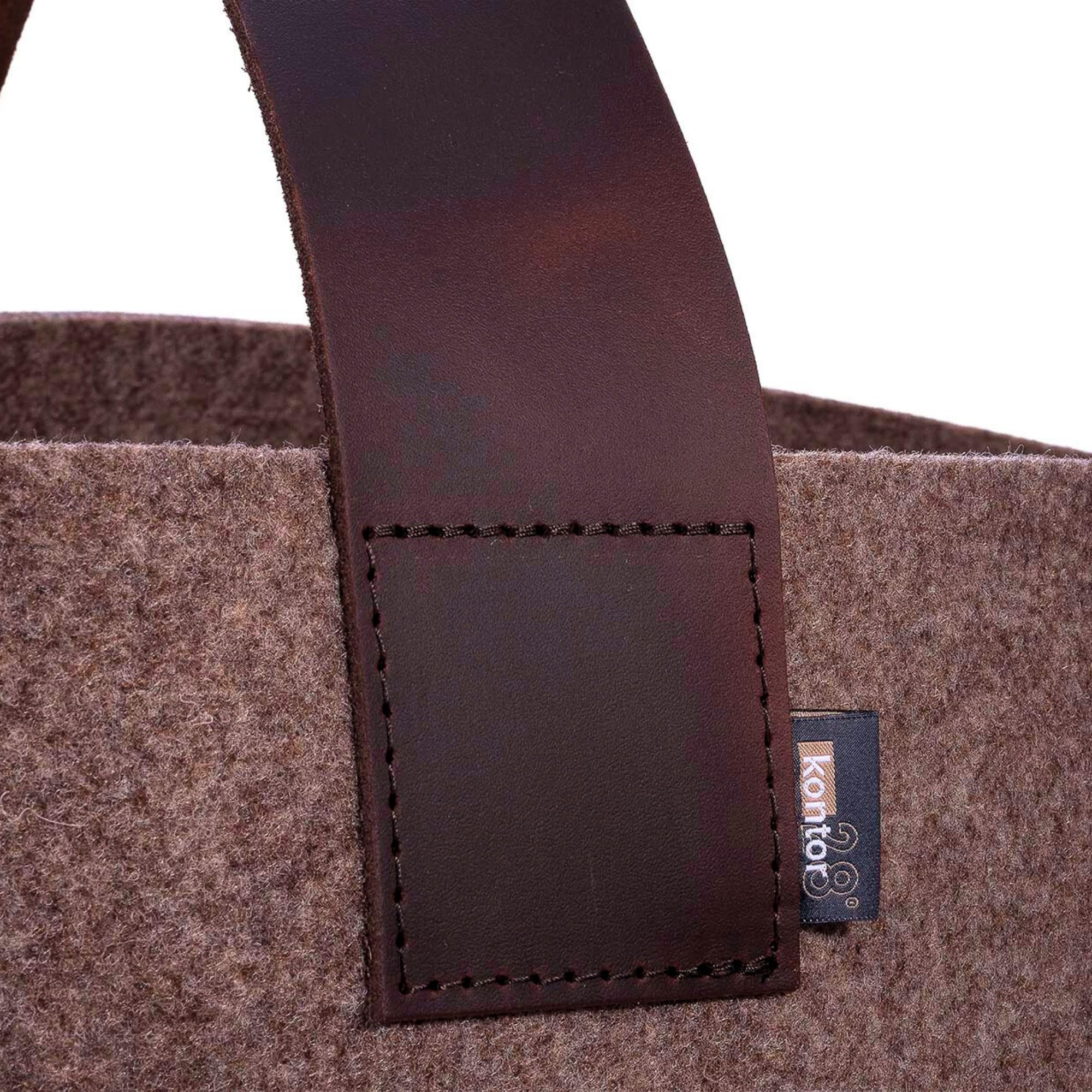 kontor28® - Kaminholzkorb aus Premium Filz 100% MADE IN GERMANY | Brennholzkorb Füllvolumen 40 L mit herausnehmbarem Boden | Feuerholzkorb mit Echtleder-Henkel, robust & standfest - Farbe Naturmeliert