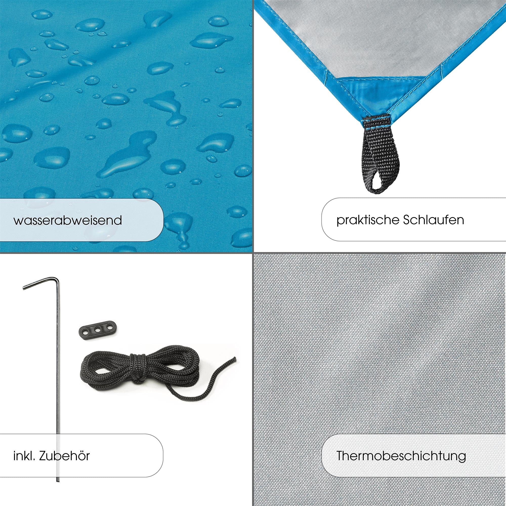 CelinaSun Sonnensegel PES UPF 50+ Outdoor Quadrat 3 x 3m blau Sonnendach Backpacking Zeltplane Ultraleicht Tragebeutel