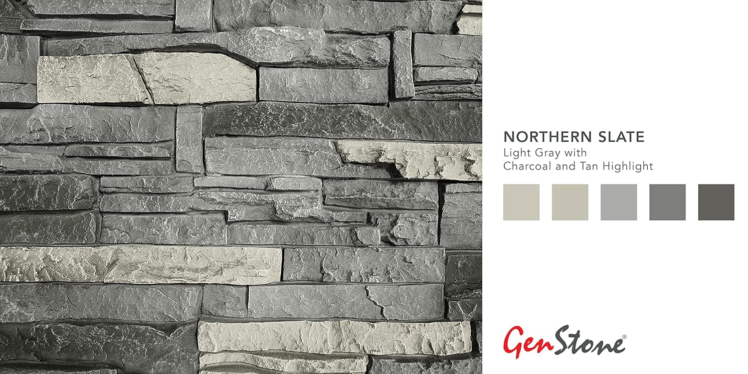 GenStone Faux Stacked Stone Panel 41" x 11.25" in Northern Slate Color for Do It Yourself Friendly Home Improvement Projects
